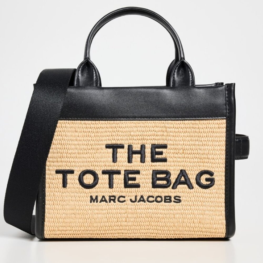 Marc Jacobs THE WOVEN TOTE BAG SMALL Natural Straw Brown, NWT